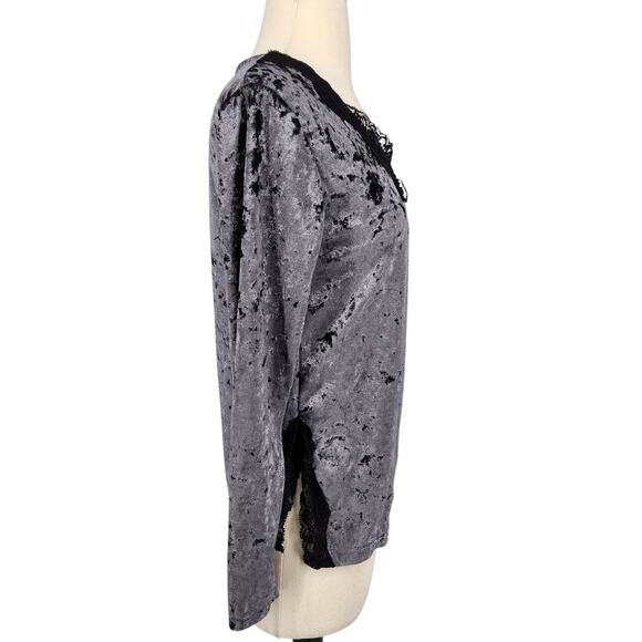 Nanette Lepore Crushed Velvet Pullover with Black Lace Neckline Romantic Grunge - Picture 6 of 6